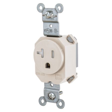 HUBBELL WIRING DEVICE-KELLEMS Straight Blade Devices, Receptacles, Tamper Resistant, Single, SNAPConnect, 20A 125V, 2-Pole 3-Wire Grounding, 5-20R, Light Almond. SNAP5361LATR